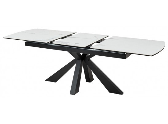 Стол ROVIGO 170 HIGH GLOSS STATUARIO Белый мрамор глянцевый, керамика/ черный каркас 