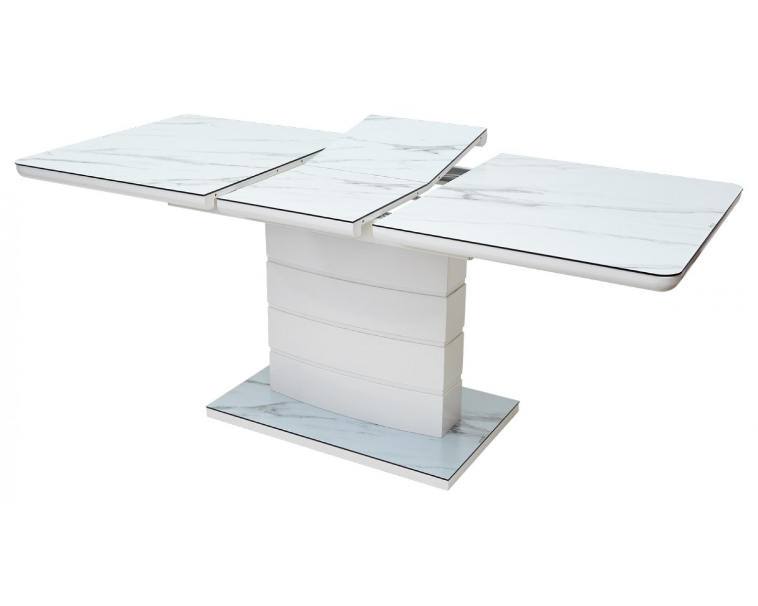 Стол ALTA 140 GREY-WHITE MARBLE/ WHITE глазурованное стекло