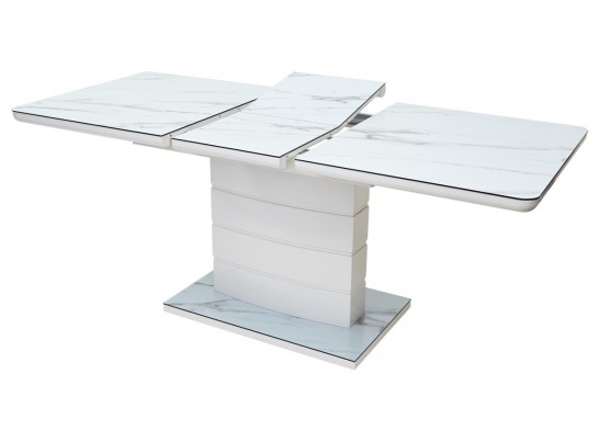 Стол ALTA 140 GREY-WHITE MARBLE/ WHITE глазурованное стекло 