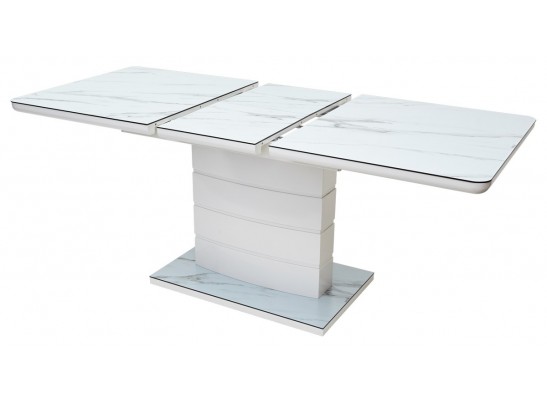 Стол ALTA 140 GREY-WHITE MARBLE/ WHITE глазурованное стекло 