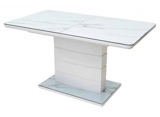 Стол ALTA 140 GREY-WHITE MARBLE/ WHITE глазурованное стекло 