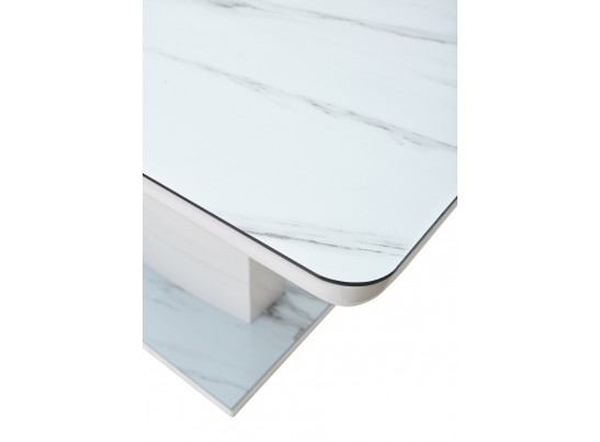 Стол ALTA 140 GREY-WHITE MARBLE/ WHITE глазурованное стекло 