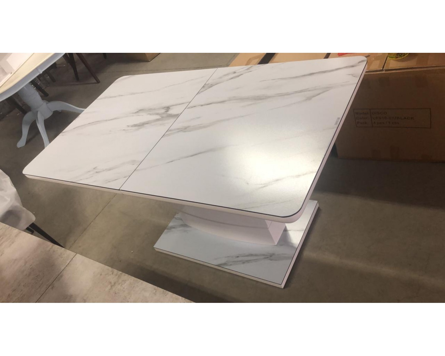 Стол ALTA 140 GREY-WHITE MARBLE/ WHITE глазурованное стекло