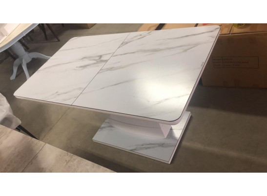 Стол ALTA 140 GREY-WHITE MARBLE/ WHITE глазурованное стекло 