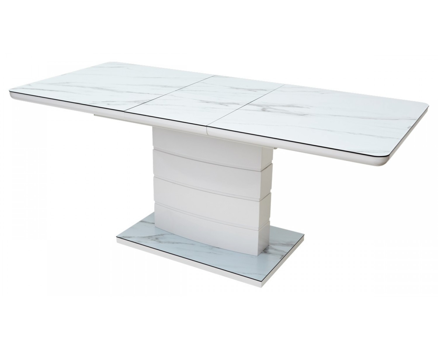 Стол ALTA 140 GREY-WHITE MARBLE/ WHITE глазурованное стекло