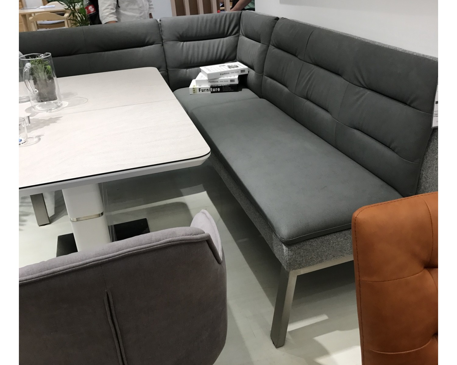 Скамья угловая MALIAN GREY 211х171,5 см, экокожа + ткань