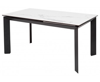 Стол КРЕМОНА (CREMONA) 140 БЕЛЫЙ МРАМОР ГЛЯНЦ (HIGH GLOSS STATUARIO), керамика/ ЧЕРНЫЙ, ®DISAUR