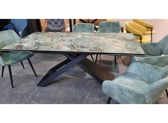 Стол LIVORNO 180 KL-170 MALACHITE, итальянская керамика/ черный каркас 