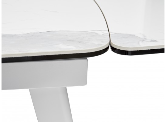 Стол ELIOT 120 HIGH GLOSS STATUARIO Белый мрамор глянцевый, керамика/ белый каркас 