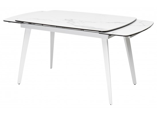 Стол ELIOT 120 HIGH GLOSS STATUARIO Белый мрамор глянцевый, керамика/ белый каркас 