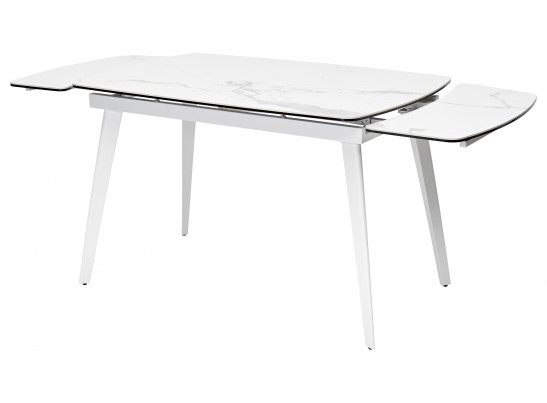 Стол ELIOT 120 HIGH GLOSS STATUARIO Белый мрамор глянцевый, керамика/ белый каркас 