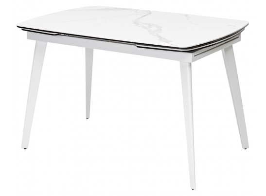 Стол ELIOT 120 HIGH GLOSS STATUARIO Белый мрамор глянцевый, керамика/ белый каркас 