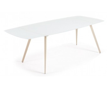 Стол ELIOT 140 Super white glass+Wood 