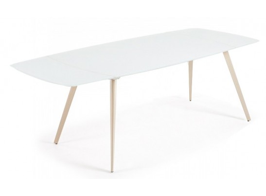 Стол ELIOT 140 Super white glass+Wood 