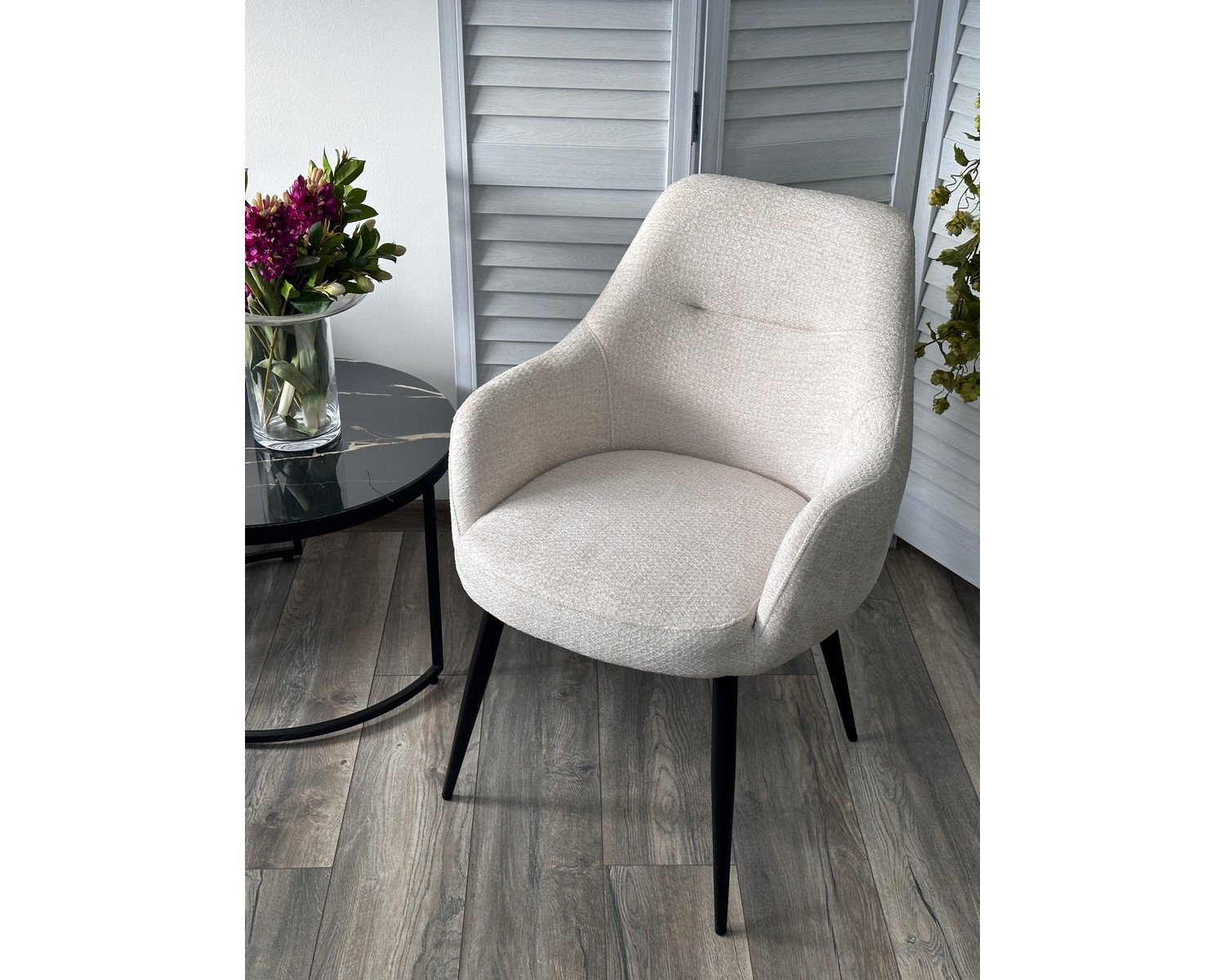 Стул СТАМЕН (STAMEN) ткань DAVIS RETRO BLISS 02 светло-бежевый / черный каркас, ®DISAUR