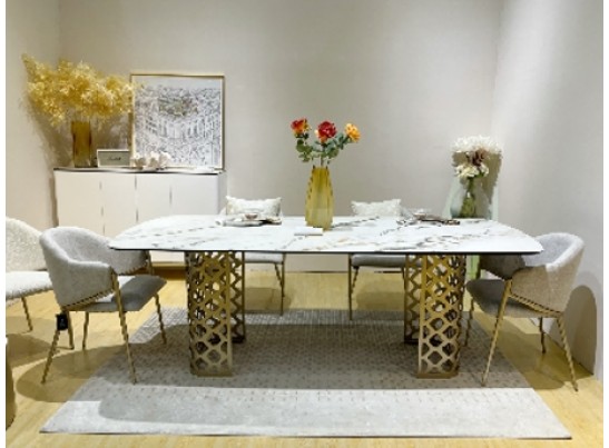 Стол CHIAVARI 220 KL-188 Контрастный мрамор матовый, итальянская керамика / Шампань, ®DISAUR