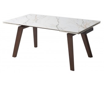 Стол БЭТИС (BETIS) 180 цвет Мрамор (MATTE GILDED WHITE SOLID CERAMIC) / Орех (WALNUT), ®DISAUR