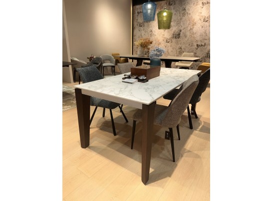 Стол ЭЗМИР (ESMIR) 180 цвет АРАБЕСКАТО (MATTE ARABESCATO SOLID CERAMIC) / ОРЕХ, ®DISAUR