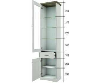 TOSCANA NEW, Шкаф с витриной 1V1D1S. Цвет ПЕРСИДСКИЙ ЖЕМЧУГ/КАНЬОН